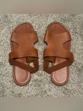 Women's Brown Slide Sandals with Elastic Back Strap